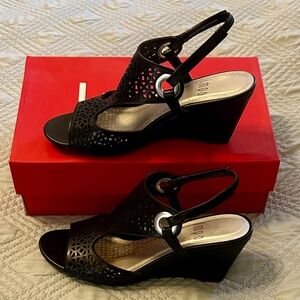 EUC! IMPO Women’s Black Wedge Sandals, Size 7.5